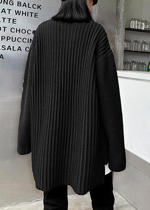 Black Knit Tops O Neck False Two Pieces Oversize Knitted Blouse