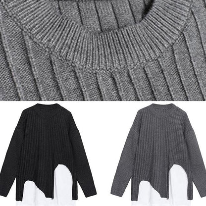 Black Knit Tops O Neck False Two Pieces Oversize Knitted Blouse