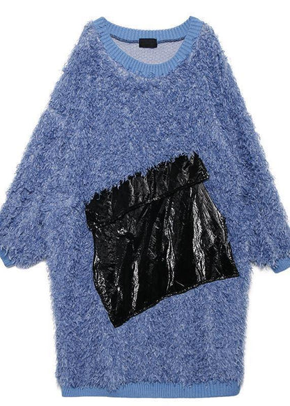 Blue Sweater Weather O Neck Tassel Big Sweater Dresses