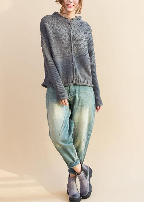 Fall Sweaters Oversized Gray O Neck Button Down Knitted Cardigans