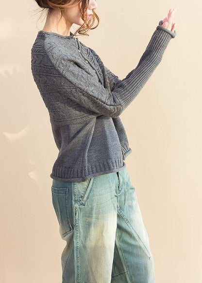 Fall Sweaters Oversized Gray O Neck Button Down Knitted Cardigans