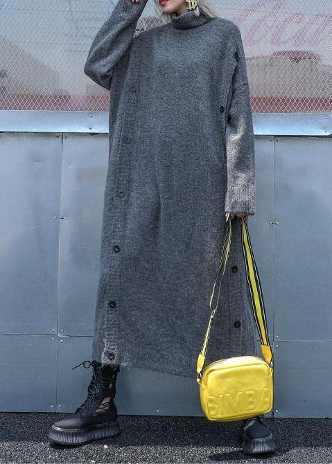 High Neck Sweater Knit Top Pattern Largo Gray Big Knit Dress Fall
