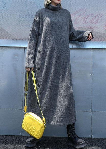 High Neck Sweater Knit Top Pattern Largo Gray Big Knit Dress Fall