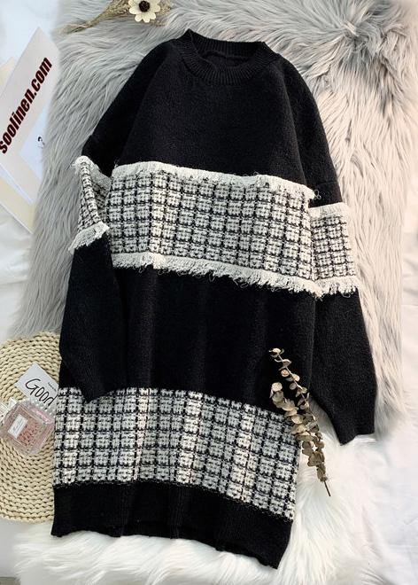 O Neck Sweater Blue Knit Top Pattern Upcycle Patchwork Diy Knit Dress