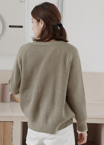 Thick Knitted Coat Clothing Army Green Neck Knitted Jackets