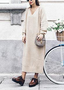 V Neck Baggy Sweater Weather Nude Big Knitted Tops