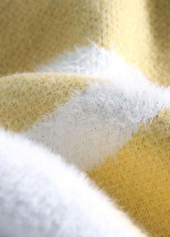 Yellow Knit Tops O Neck Loose Fitting Spring Knit Tops