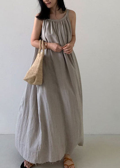 Diy Beige Cold Shoulder Linen Dress Sleeveless