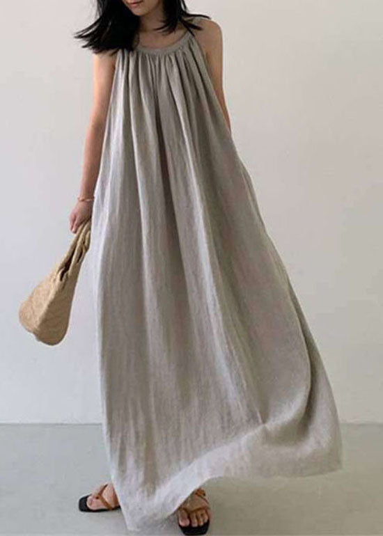 Diy Beige Cold Shoulder Linen Dress Sleeveless