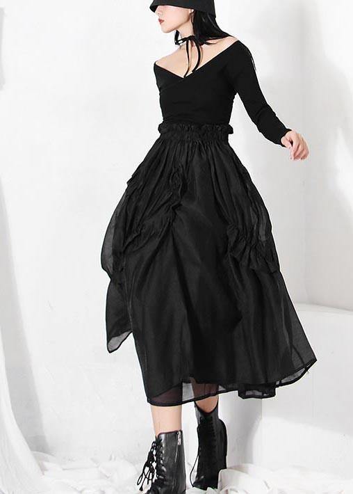 Diy Black Cinched Patchwork a Line Skirt Summer