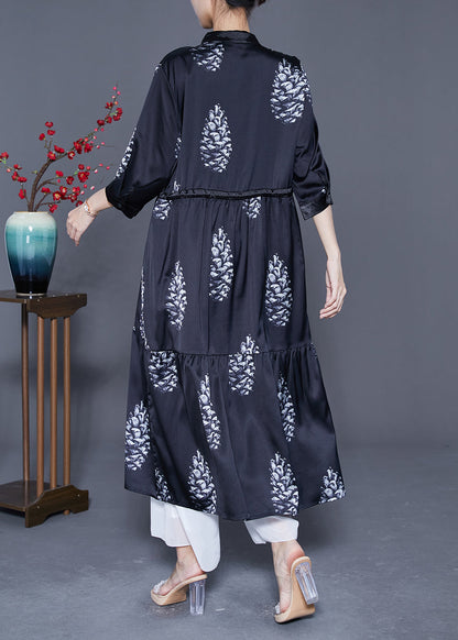 Diy Black Cinched Patchwork Print Silk Long Dress Summer