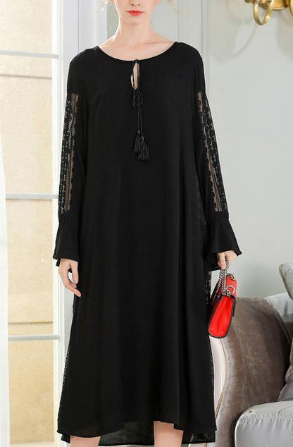 Diy Black Cotton Linen Patchwork Maxi Summer Dress