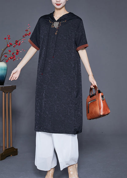 Diy Black Embroideried Hollow Out Silk Vacation Dresses Summer