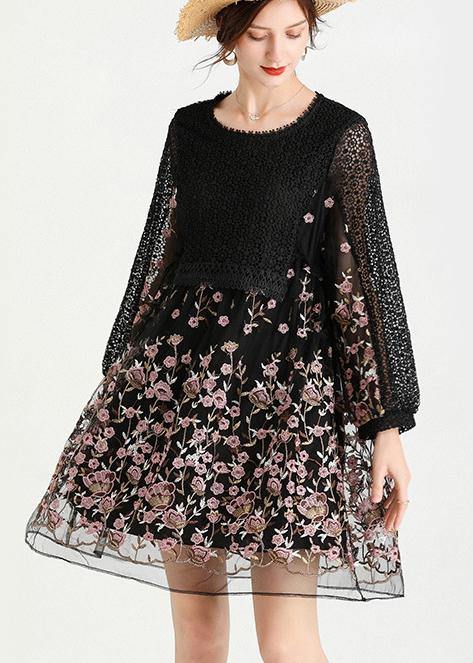 Diy Black Embroidery Lace Patchwork Summer Ankle Dress