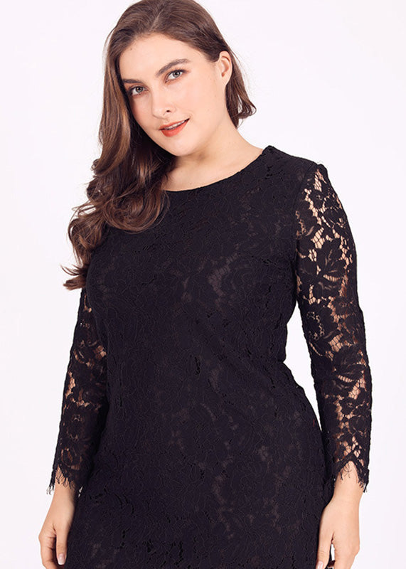 Diy Black Hollow Out Party Lace Mid Dress Summer