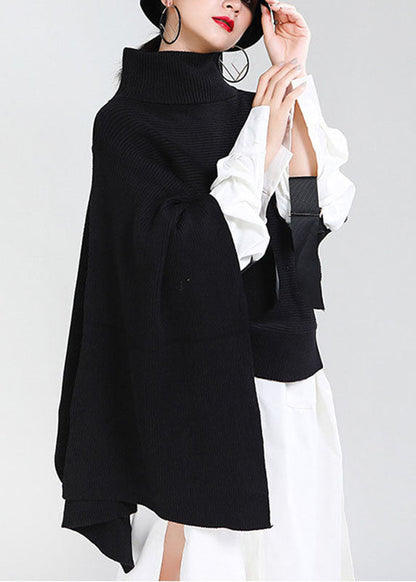 Diy Black Loose Turtleneck Fall Knit Sweater