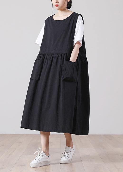 Diy Black O-neck Cotton Summer Mid Dress