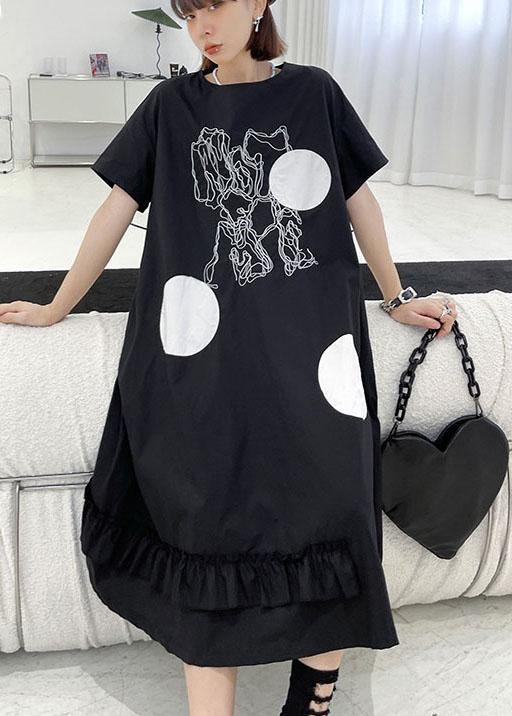 Diy Black O Neck Print Maxi Dress Short Sleeve