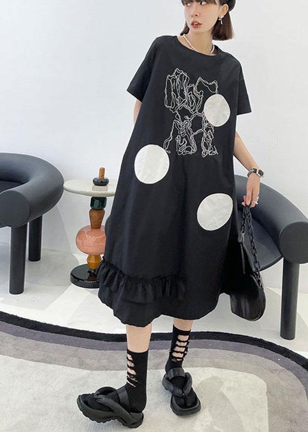 Diy Black O Neck Print Maxi Dress Short Sleeve