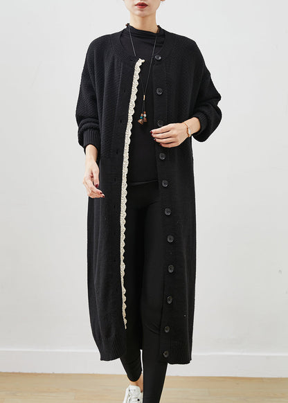 Diy Black Oversized Patchwork Lace Knit Cardigan Spring