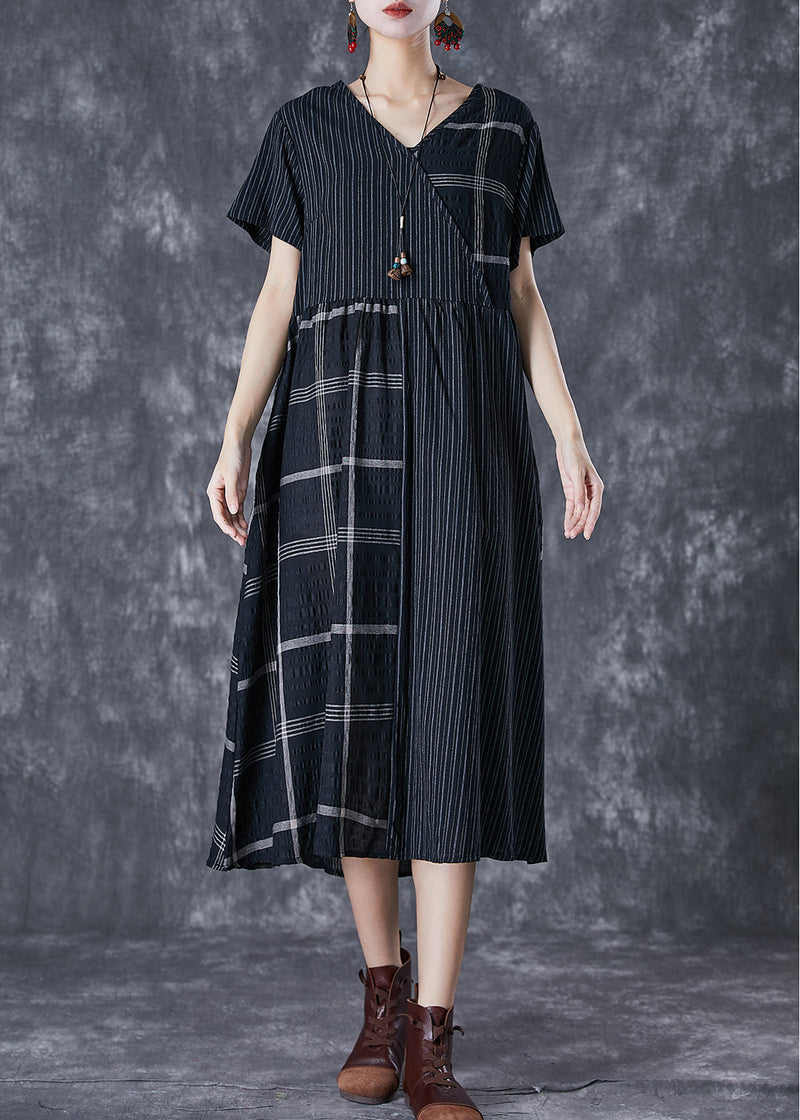 Diy Black Oversized Patchwork Linen Long Dress Summer
