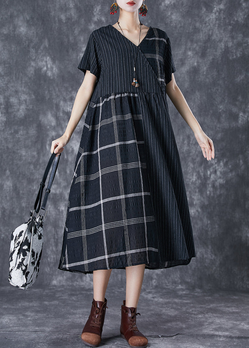 Diy Black Oversized Patchwork Linen Long Dress Summer
