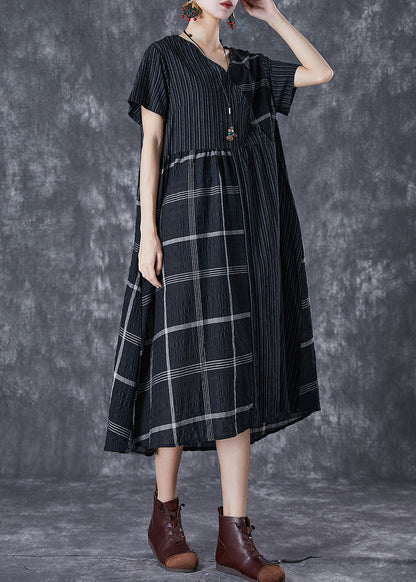 Diy Black Oversized Patchwork Linen Long Dress Summer