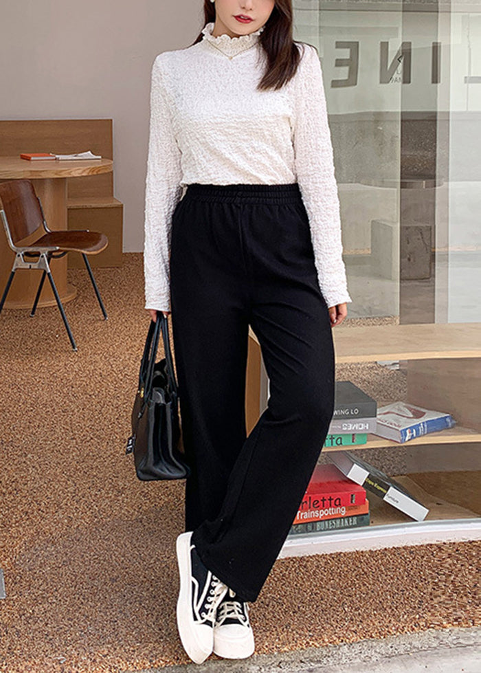 Diy Black Oversized Pockets Silk Velour Straight Pants Fall