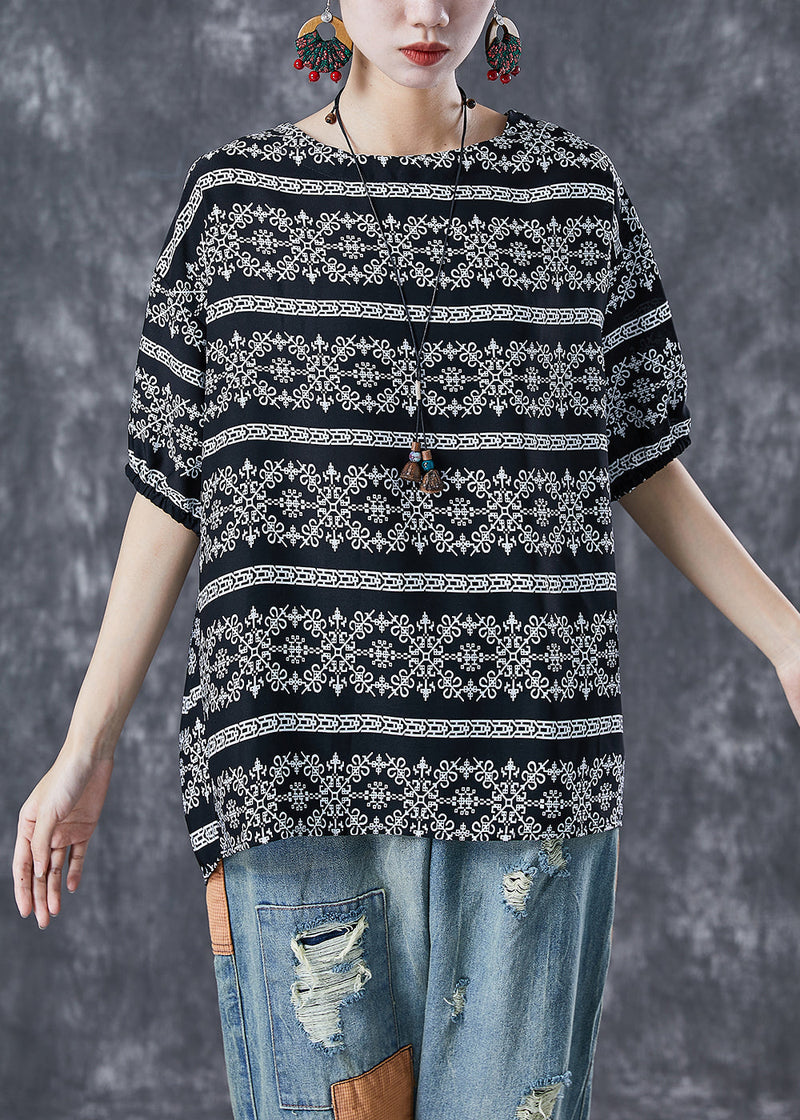 Diy Black Oversized Print Chiffon Top Summer