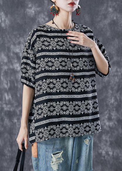 Diy Black Oversized Print Chiffon Top Summer