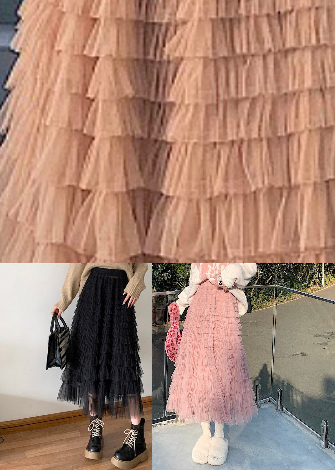 Diy Black Patchwork Tulle a Line Skirts Spring