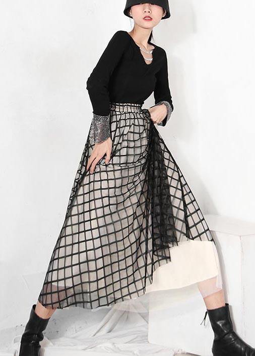 Diy Black Plaid Patchwork Pleated Summer Skirt