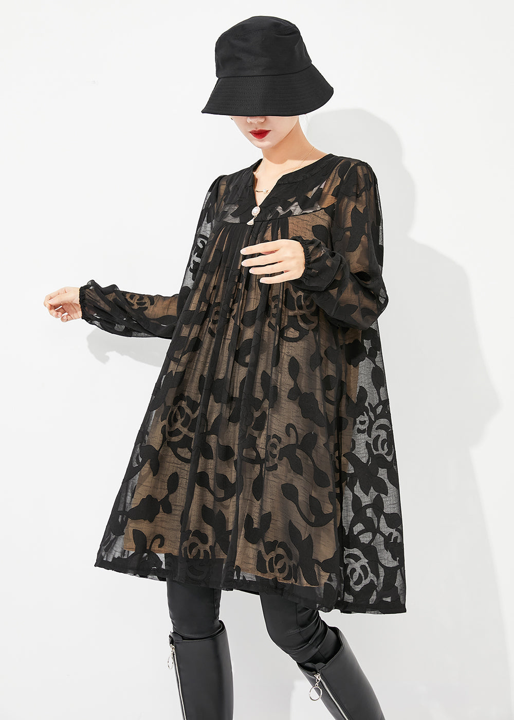 Diy Black Print Hollow Out Tulle Mid Dress Summer