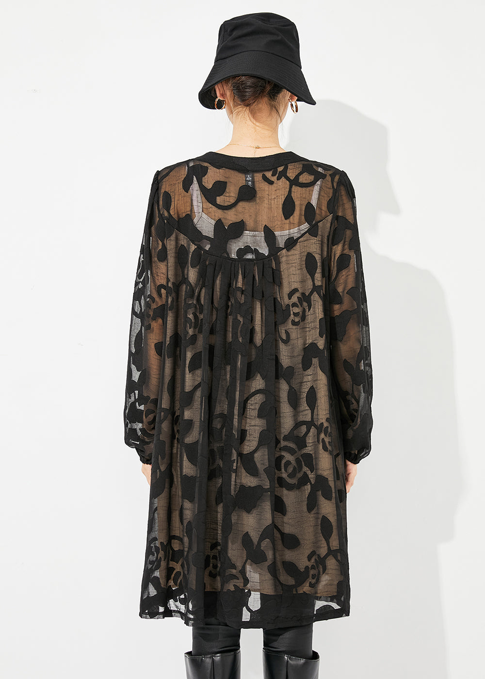 Diy Black Print Hollow Out Tulle Mid Dress Summer