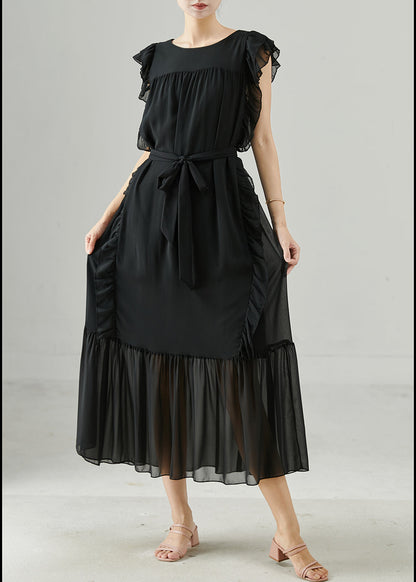 Diy Black Ruffled Tie Waist Chiffon Robe Dresses Summer