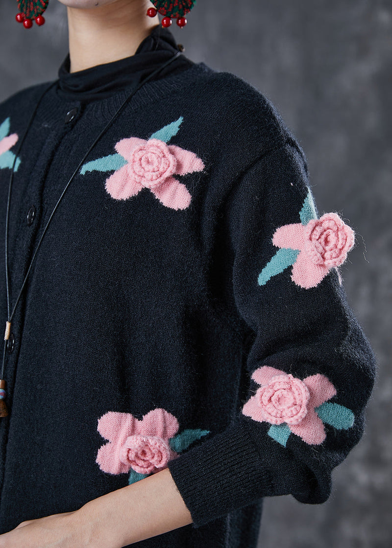 Diy Black Stereoscopic Knit Cardigan Spring