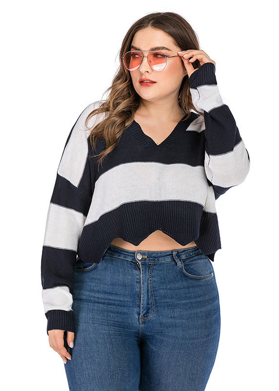 Diy Black White Striped Patchwork Asymmetrical Knit Sweaters Fall