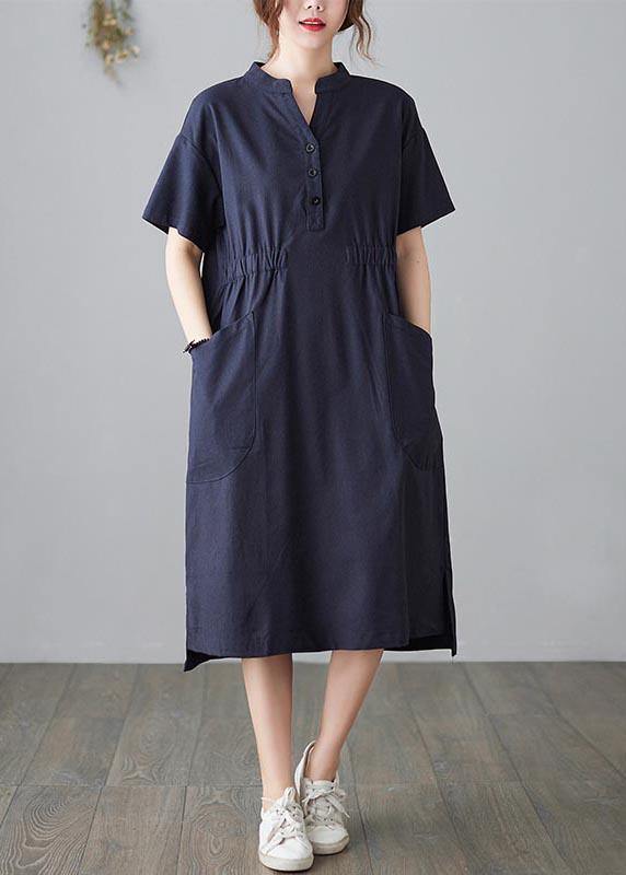 Diy Blue Low High Design Cotton Side Open Summer Ankle Dress