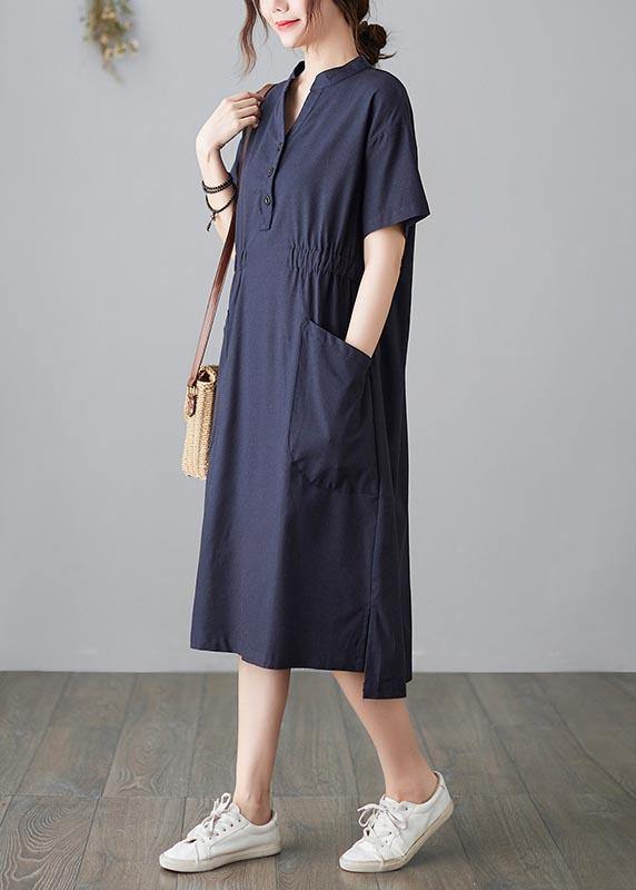 Diy Blue Low High Design Cotton Side Open Summer Ankle Dress