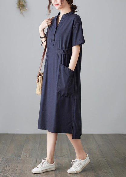 Diy Blue Low High Design Cotton Side Open Summer Ankle Dress