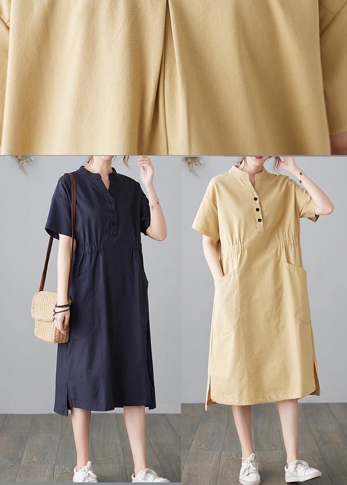 Diy Blue Low High Design Cotton Side Open Summer Ankle Dress