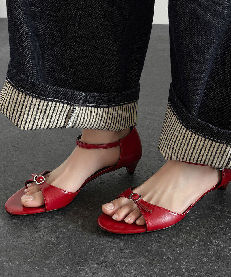 Diy Buckle Strap Kitten Sandals Red Faux Leather