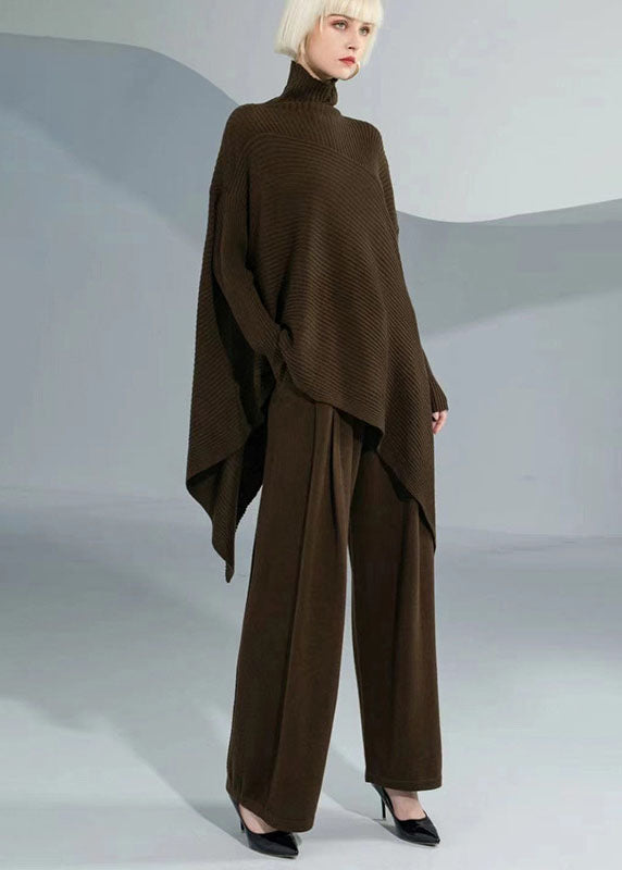 Diy Chocolate Turtle Neck Asymmetrical Wool Sweater Tops Long Sleeve