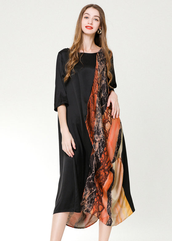 Diy Colorblock Asymmetrical Patchwork Print Chiffon Party Dress Summer