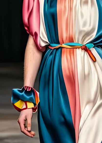 Diy Colorblock Cold Shoulder Patchwork Silk Party Dress Summer