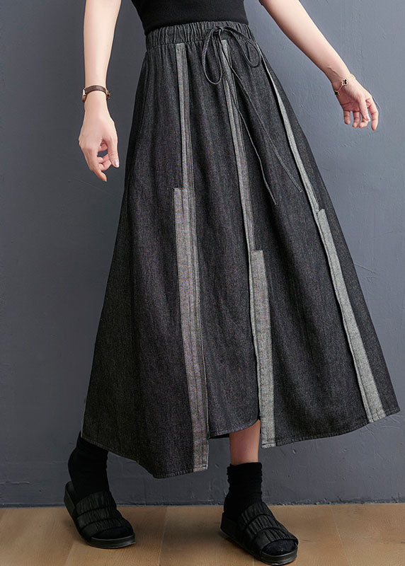 Diy Dark Gray Tie Waist Asymmetrical Design Fall a Line Skirt