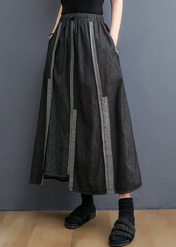 Diy Dark Gray Tie Waist Asymmetrical Design Fall a Line Skirt