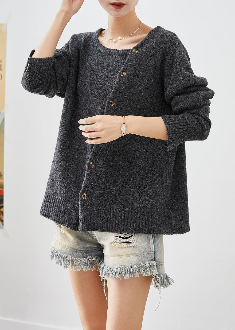 Diy Dark Grey Asymmetrical Warm Knit Sweaters Winter