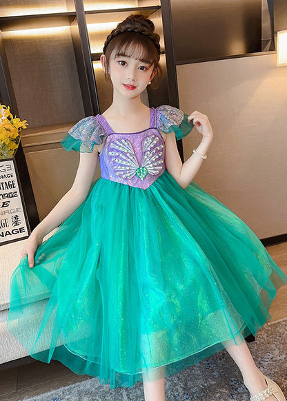 Diy Fluorescent Green Sequins Patchwork Tulle Baby Party Dress Summer
