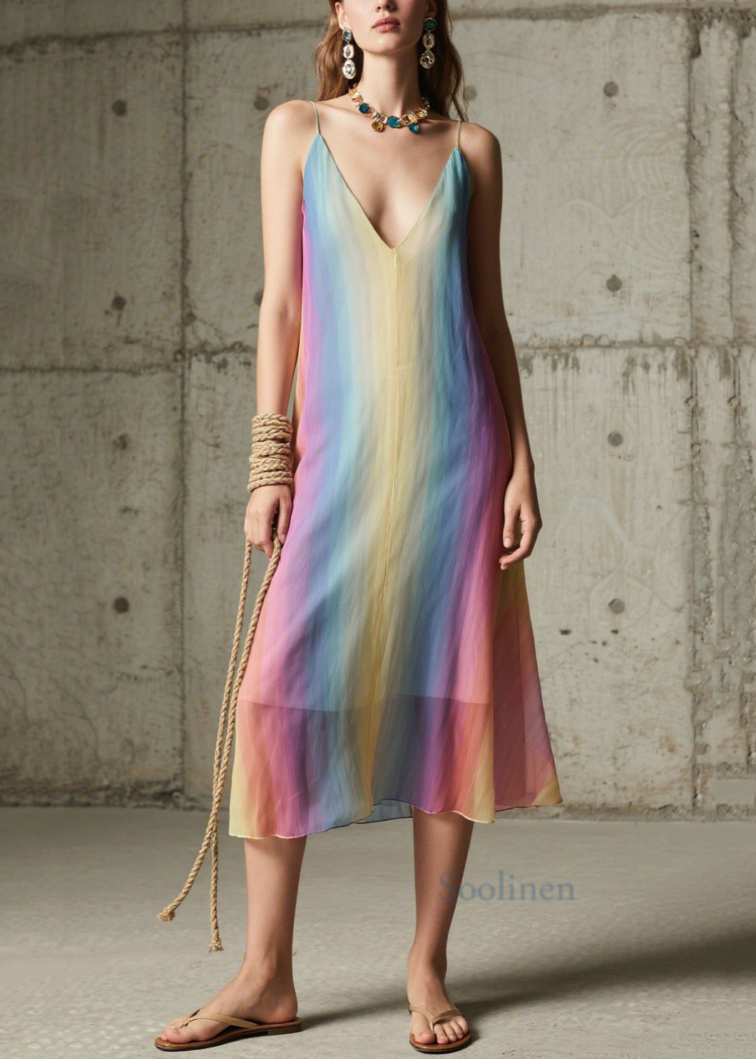 Diy Gradient Color Chiffon Spaghetti Strap Dress Dress Summer